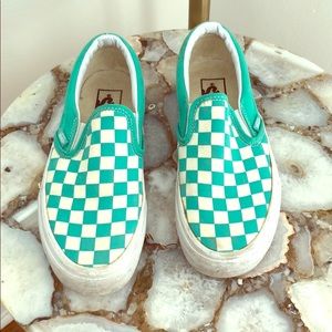 Vans Turquoise & White Checkerboard slip-ons